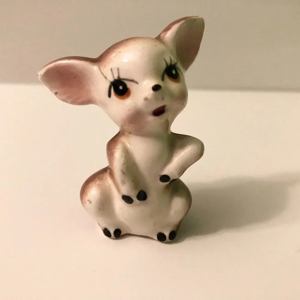 Vintage Tiny Deer Fawn Ceramic Figurine Japan 2.25 Inch Tall Collectible Figure